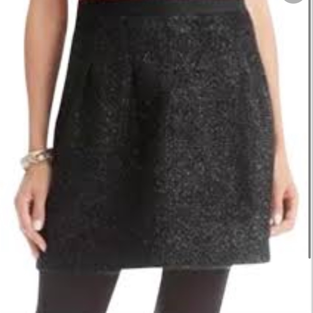 Woman LOFT skater a-line skirt sparkle black holiday workwear - Picture 2 of 9